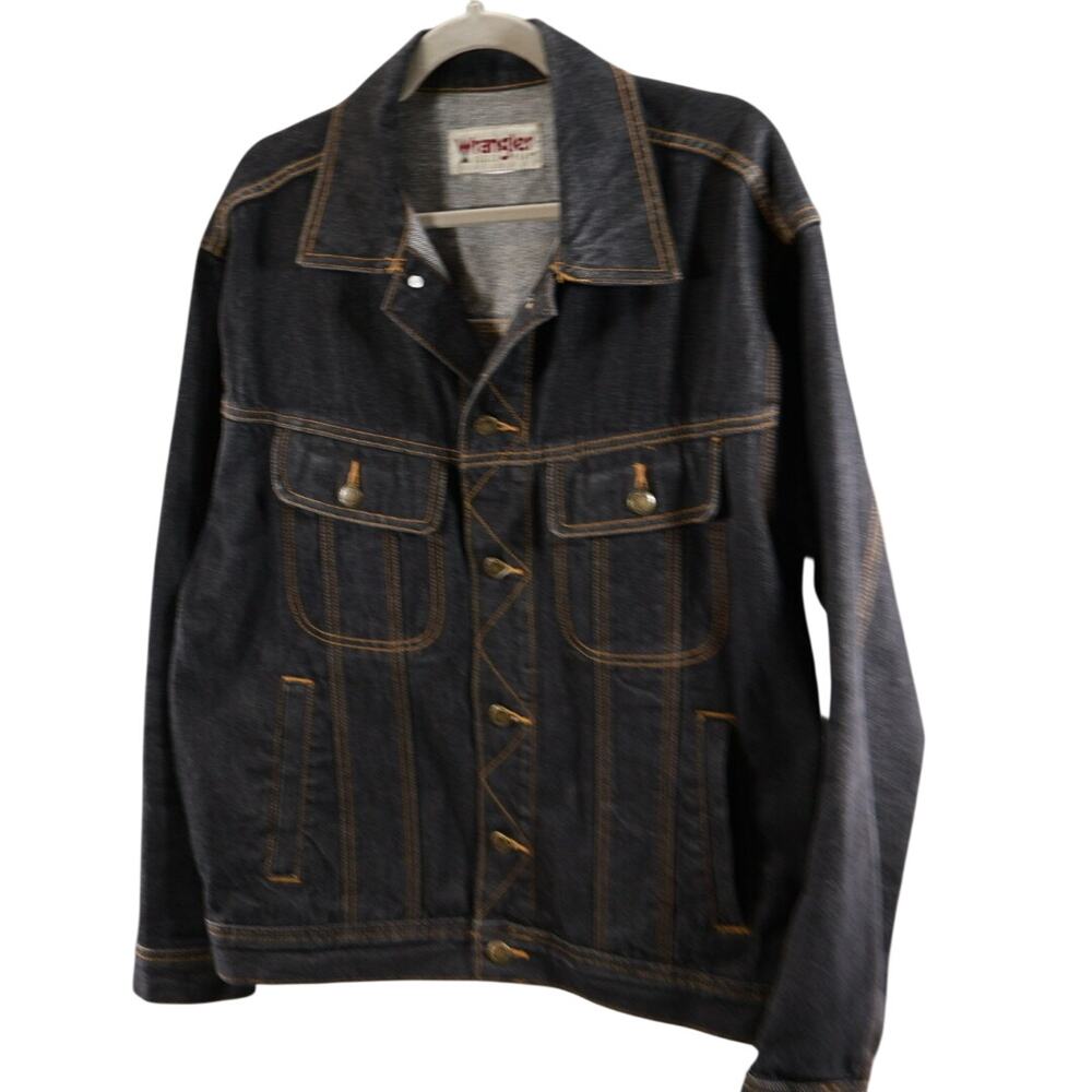 Wrangler Rugged Wear Mens Dark Denim Trucker Jean Jacket Button Front Workwear